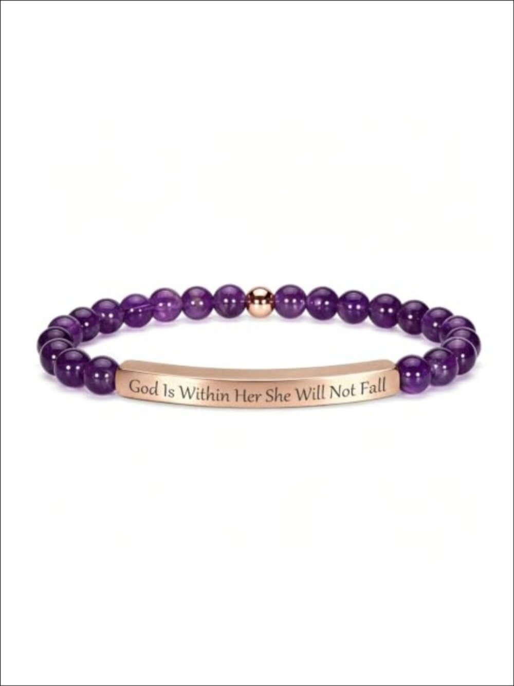 18K Gold Plated Amethyst Beaded Bracelet Bible Verse Stretch Faith Gift